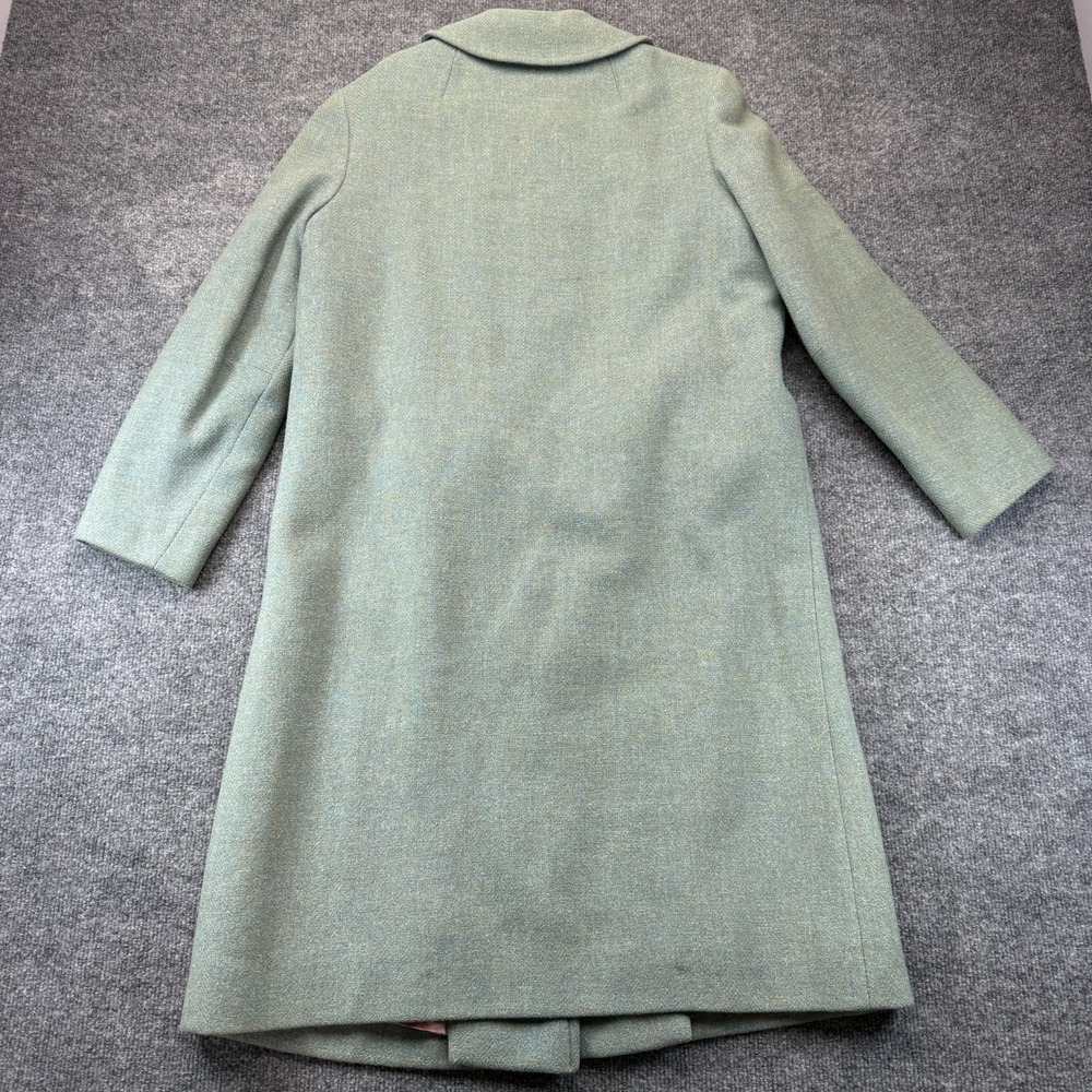 VTG 1950s Pendleton Wool Long Trench Coat Womens M Green Peter Pan Collar Plaid - Picture 11 of 14